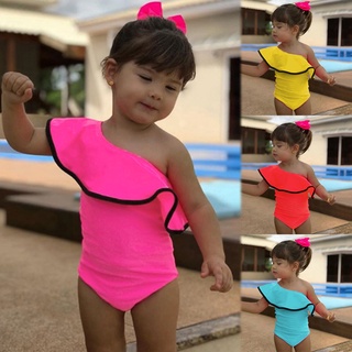 Toddler Baby Girls Ruffle Solid Swimsuit Jumpsuit Swimwear Bathing Suit ♥sjaded♥