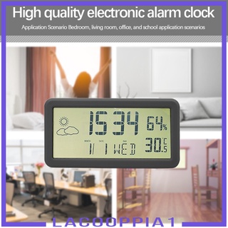 [LACOOPPIA1] Reloj despertador Digital, reloj de escritorio pequeño operado por pilas, con fecha, semana, temperatura y humedad interior, reloj de pared LCD de 6 pulgadas para dormitorio, oficina en casa