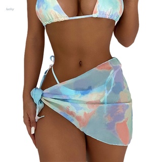 lucky verano corto sarong playa envoltura falda arco iris tie-dye pura bikini cubrir chal