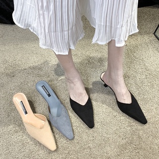 Zapatillas de verano para mujer2021Nuevo estilo coreano todo-fósforo zapatos de tacón alto puntiagudos del dedo del pie Semi zapatilla talón Stiletto mocasines de moda (9)