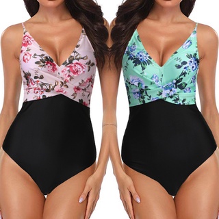 Women's Sexy Color Matching Printed One Piece Swimsuit Bikini Swimsuit