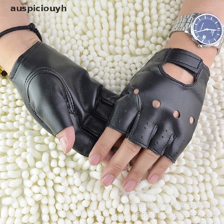（auspiciouyh） Leather Gloves Black Fingerless Driving Fashion Men Women Half Finger Gloves New On Sale