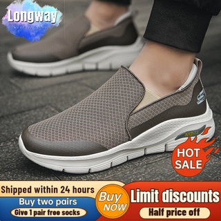 SKECHES Oficial Auténtico Zapatos De Los Hombres De color Sólido Plano casual Transpirables Slip-on