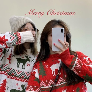 Listo Stock _ Otoño Invierno Nuevo Estilo Coreano Versión Suelta Pareja Árbol De Navidad Fawn Engrosado Jacquard Suéter (5)