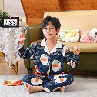 Pijama conjunto Baju Tidur estilo de manga larga pijama de dibujos animados pato impresión solapa pijama absorbe la humedad Unisex para niños y niñas poliéster ropa de sueño