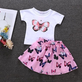 Conjunto de blusas para niños/Blusa corta/cuello redondo/estampado de mariposa/verano a la Moda