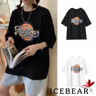 Ice-mujer verano Casual manga corta camiseta personalidad letra impreso jersey suelto Tops