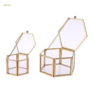 winter Nordic Hexagon Transparent Glass Wedding Ring Box Eternal Flower Storage Innovative Home Decoration Ornaments