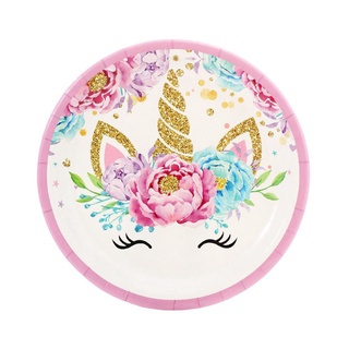 Platos De Orquídea Rosa con dibujo/vaso Feliz cumpleaños/decoración De fiesta/unicornio/cubiertos (8)