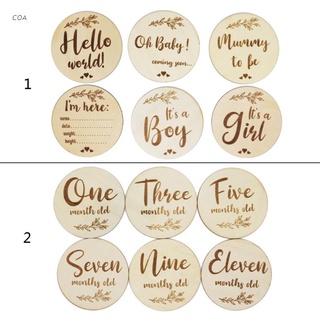 COA 6 Pcs Baby Monthly Wooden Cards Newborn Shower Gifts Sets Monthly Milestone Cards Baby First Year Growth Photo Picture Commemoration Props