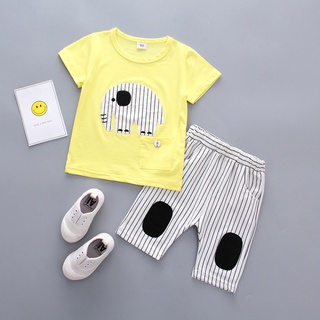 Conjunto De ropa para niños/Camiseta a rayas con estampado De Elefante+pantalones rayados