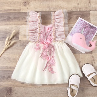 babyshow recién nacido bebé niña vestido de verano bebé princesa vestidos de encaje 3D Floral bordado cumpleaños niño ropa (1)