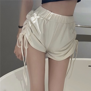 Hot girl pantalones cortos deportivos de cintura alta cordón exterior desgaste caliente (3)