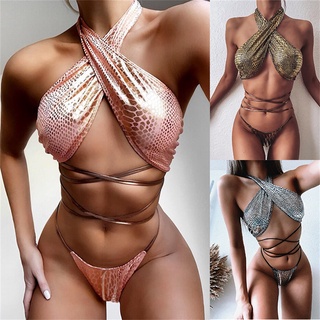 Sexy Traje De Baño Bikini Patente Moda Cuero Mujeres Tallas Grandes Trajes
