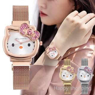 Hello Kitty - reloj de hebilla magnética de lujo con diamantes de imitación para mujer