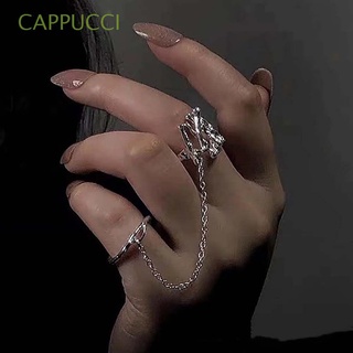 CAPPUCCI Elegant Tassel Finger Rings Vintage Open Rings Women Rings Lava Shape For Girls Silver Color Personality Gifts Chic Korean Style