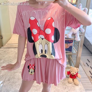 ◇▨☊Pijamas de algodón modal japonés para mujer, traje de aire acondicionado de manga corta de algodón fino de verano para mujer, traje de Mickey de dibujos animados de verano