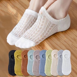 1 par de nuevos calcetines cortos de algodón transparente de las mujeres de verano hueco invisible sólido delgado transpirable tobillo calcetines antideslizantes silicona (8)