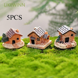 LIKEWINN 5PCS Crafts Mini Small House Home Decor Moss Cottages Figurines & Miniatures Garden Ornament DIY Resin Gardening Decorations Micro Landscape
