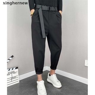 [xinghernew] pantalones de seda de hielo de verano para hombre ropa de los hombres de la eslinga de los hombres rectos de tobillo longitud pantalones tendencia versión coreana rayas casual caliente (4)