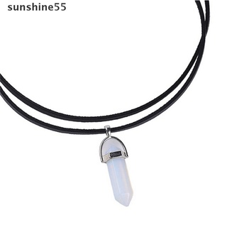 (Hotsale) collar único de cuero de terciopelo con pendiente de piedra de cuarzo gema de cristal joyería {bigsale} (4)