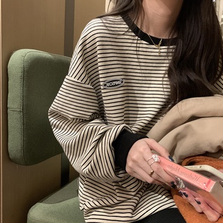 rayas de manga larga t-shirt mujeres suelto 2021 nuevo estilo coreano marea marca ins harajuku estilo primavera y otoño delgado super caliente ropa