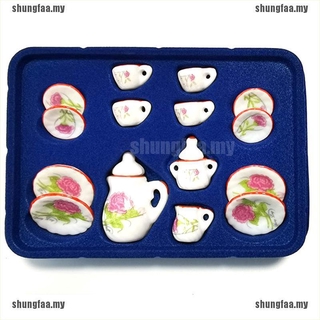 SFFA 15Pcs 1:12 miniatura porcelana taza de té Set Chintz flor vajilla juguetes de cocina (8)