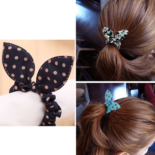 5 piezas de mezcla de estilos de moda lindo flor bandas para el pelo orejas de conejo elástico cola de caballo titular accesorios de pelo Scrunchie lazos de pelo (2)