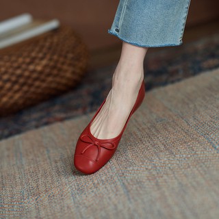 ‍Moda nueva Bowknot pequeños zapatos rojos mujer primavera 2021 nuevo salvaje dedo del pie redondo suela suave solo zapatos mujer zapatos planos poco profundos boca madre zapatos