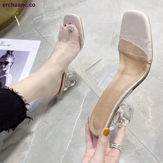 ins Hadas Transparente Sandalias Mujer Exterior Desgaste Cristal Tacones Altos Verano 2021 Nueva Moda Chica Corazón Zapatillas Francesas