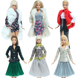 abrigo de piel suave floral vestido chaqueta falda ropa para muñeca barbie