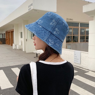 Sombrero para mujer primavera y verano estilo coreano estilo japonés lindo de moda desgastado Denim Retro pescador sombrero cubo sombrero cara cubierta cubo sombrero