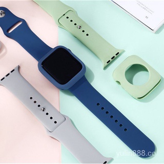 YL🔥Stock listo🔥Funda+correa+vidrio para apple watch band 44 mm iWatch band 38mm 42mm 40mm 44mm silicona parachoques pulsera serie 5 4 3 2 apple watch accesorios para X7 T500 W26 W46 W56 reloj inteligente (7)