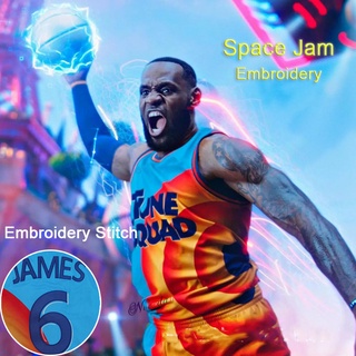 Bordado Stitch Space Jam 2 Jersey # 6 James 2021 Película Cosplay Tune Squad Camisa Chaleco Baloncesto Deportes Aire