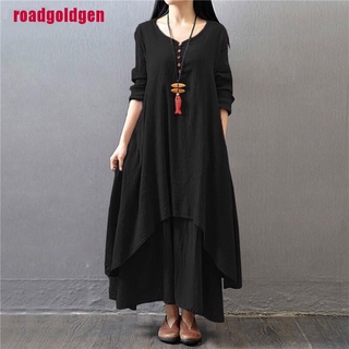 [rogoldBR] dos vestidos de lino de manga larga con algodón y lino falso