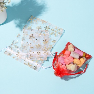 suer 50 unids/lote bolsas de embalaje de joyería de alta calidad de 4 tamaños bolsas de regalo de organza bolsas rojo/blanco regalos de boda correa suministros de fiesta diseño copo de nieve con cordón bolsa de caramelo/multicolor (6)