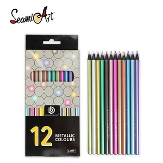 seamiart lápices metálicos de 12 colores para dibujar pintura de cartón negro