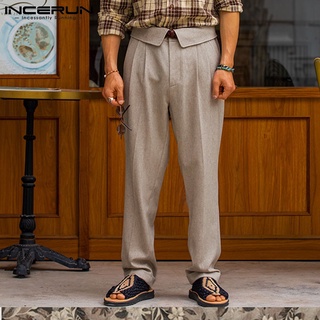 Mr pantalones plisados casuales de cintura alta Color sólido para hombre