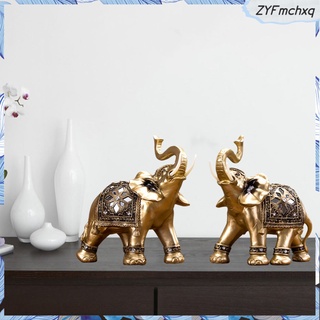 2 piezas estatua de elefante dorado fengshui escultura coche estante estatuilla artesanía