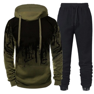 🙌 Sudadera con capucha y pantalones para hombre, ropa deportiva informal de lana de dos piezas, talla grande 4XL SDWo (4)