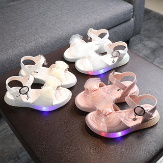 Babyshow Lit sandalias Led Para niños niñas encaje Arco zapatos De Princesa De verano sandalias fondo Plano suave Para niños (1)