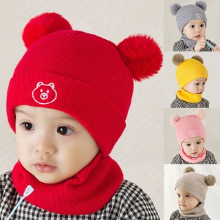 [xhsa]-niño niños bebé niños niña pompón sombrero invierno caliente punto ganchillo gorro gorro bufanda