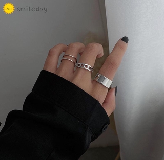 3 unids/set moda simple plata anillo conjunto de metal hueco anillos de dedo mujeres niña joyería accesorios