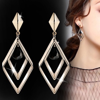 aretes colgantes geométricos con forma de diamante para mujer/pendientes huecos de oro (1)
