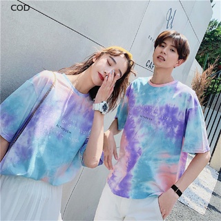 [cod] tie-dye camiseta de manga corta mujer top estudiante pareja fondo camisa caliente (2)