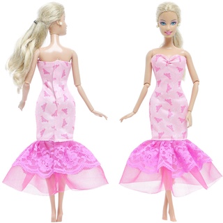 Vestido De cola De sirena Rosa sin tirantes falda De pez Cosplay Para muñeca Barbie