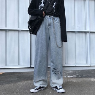 South INS retro Harajuku estilo carta impreso cintura alta jeans mujeres suelto recto ancho pierna pantalones pantalones