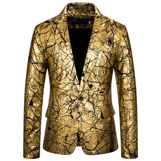 de lujo delgado de plata de oro de la boda trajes para los hombres bronceado de la moda de impresión de los hombres chaqueta chaqueta traje de vestido nuevo