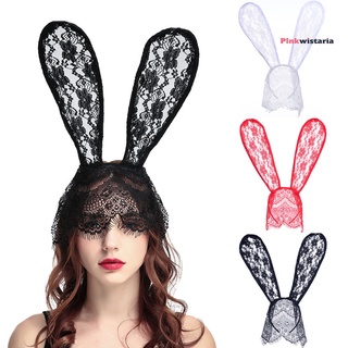 rosa orejas de conejo encaje diadema llamativo exquisito artesanía accesorios para el cabello discotecas mascarada orejas de conejo encaje diadema para festival