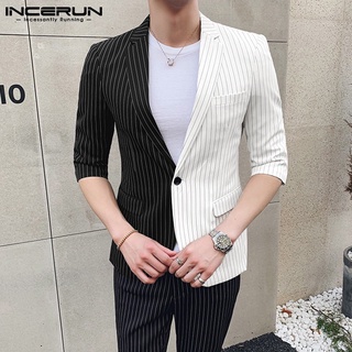 Incerun hombres moda costura Color rayas media manga ocio Slim Fit Blazer (3)
